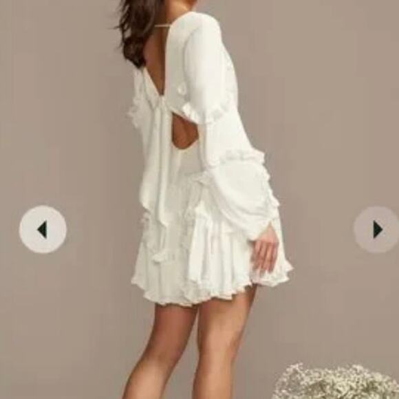 DB studio charmeuse ruffle mini dress back tie Perfect for a bride to be szL - Picture 2 of 16